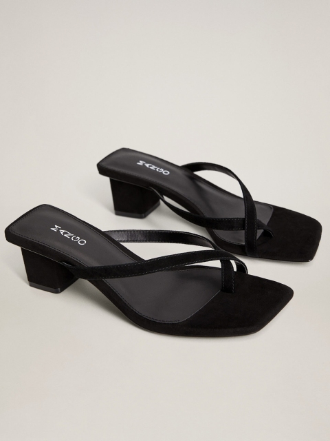 

MANGO Women Black Solid Leather Block Heels