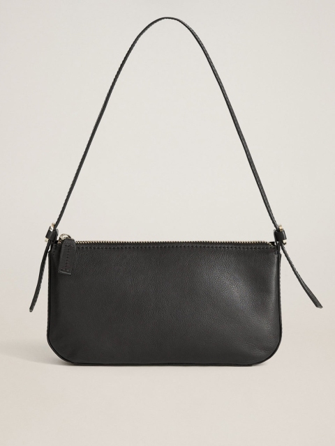 

MANGO Black Solid Leather Shoulder Bag