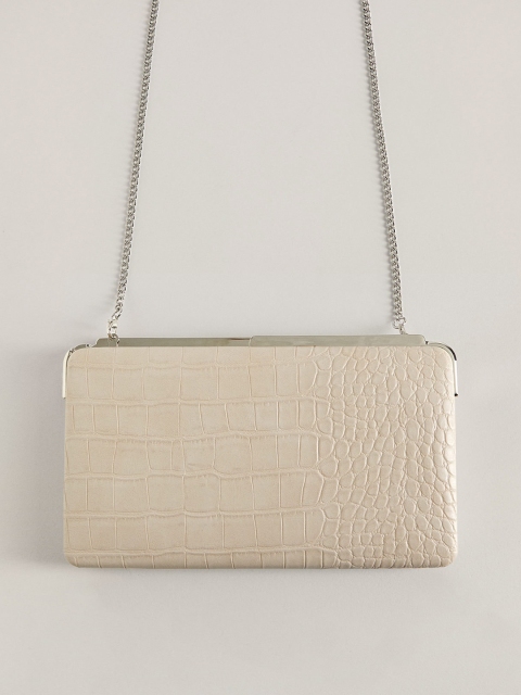 

MANGO Beige Croc Textured Box Clutch