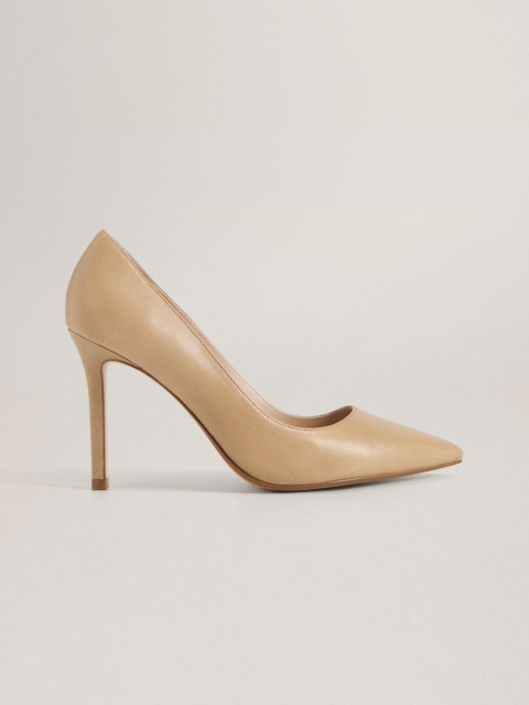 

MANGO Women Beige Solid Leather Pumps