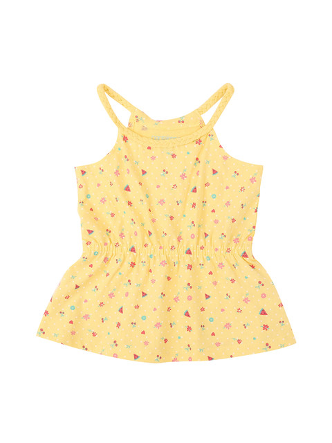 

Pantaloons Baby Infant Girls Yellow Printed A-Line Halter Neck Pure Cotton Top