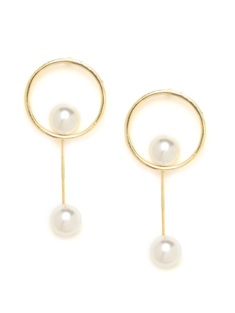 

20Dresses Gold-Toned & White Beaded Circular Drop Earrings