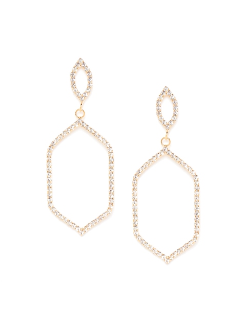 

20Dresses Gold-Toned Zircon Studded Geometric Drop Earrings