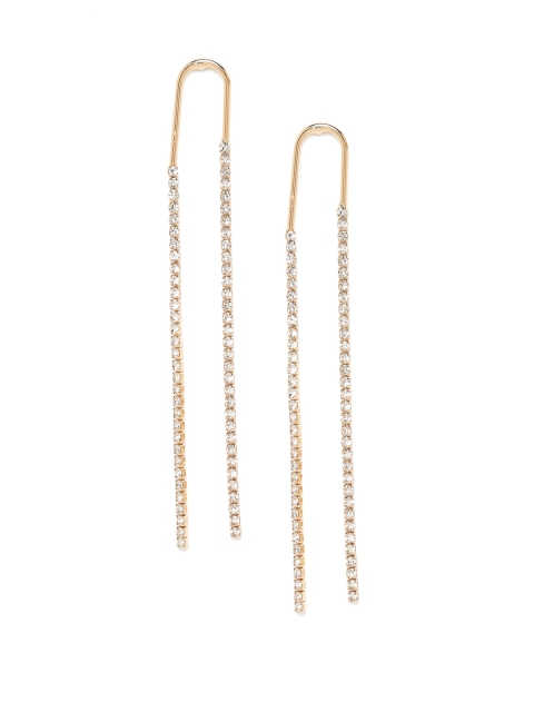 

20Dresses Gold-Toned Zircon Studded Contemporary Drop Earrings