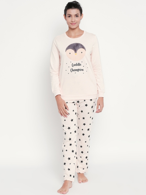 

Dreamz by Pantaloons Women Pink & Black Printed Night Suit