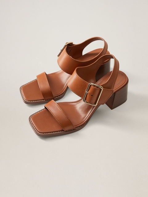 

MANGO Women Brown Solid Leather Heels