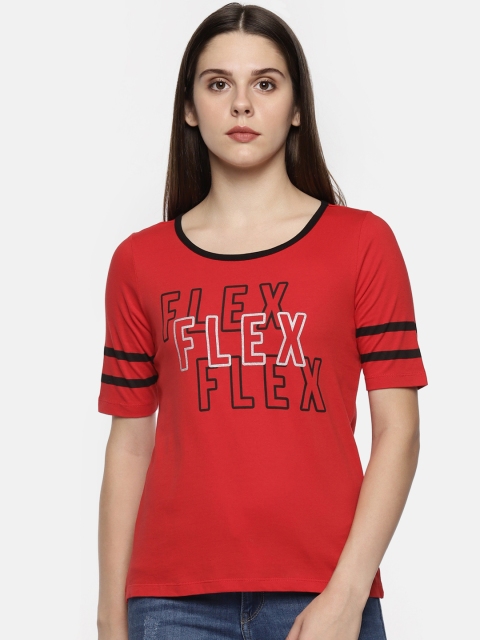 

Ajile by Pantaloons Women Red Printed Round Neck Pure Cotton T-shirt
