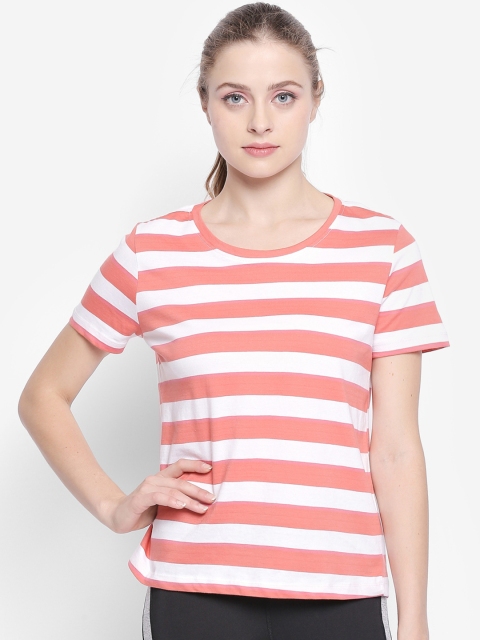 

Ajile by Pantaloons Women Peach-Coloured & White Striped Round Neck T-shirt