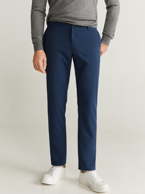 

MANGO MAN Men Navy Blue Slim Fit Solid Regular Trousers