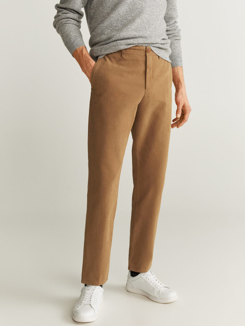

MANGO MAN Men Brown Tapered Fit Solid Regular Trousers