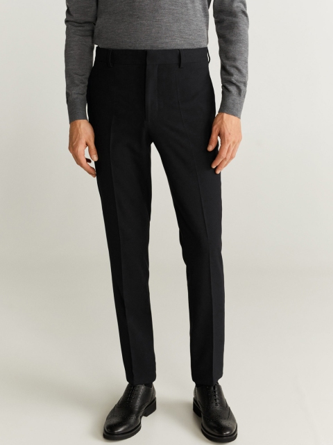 

MANGO MAN Men Black Super Slim Fit Solid Formal Trousers