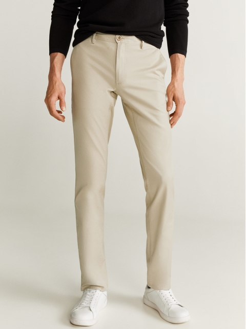 

MANGO MAN Men Cream-Coloured Slim Fit Solid Chinos