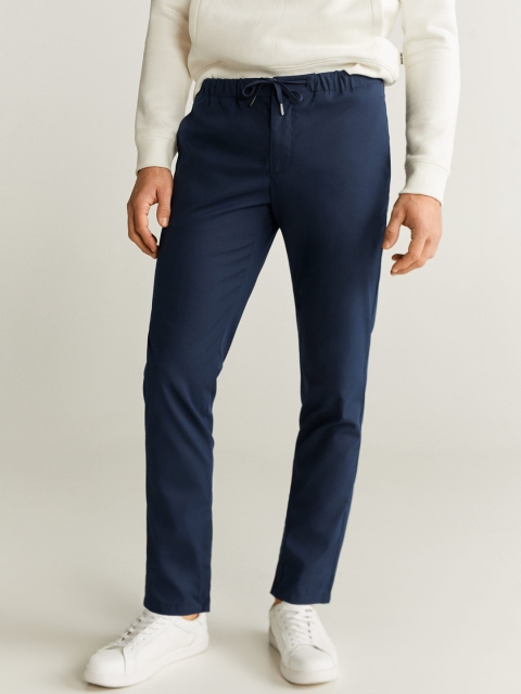 

MANGO MAN Men Navy Blue Slim Fit Solid Regular Trousers