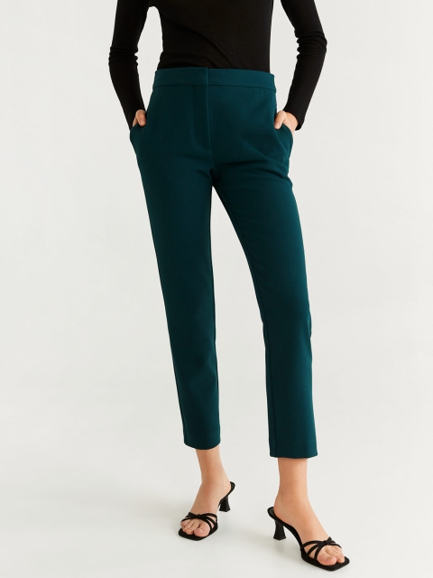 

MANGO Women Green Regular Fit Solid Cropped Trousers
