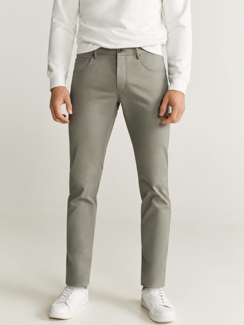 

MANGO MAN Green Slim Fit Solid Regular Trousers