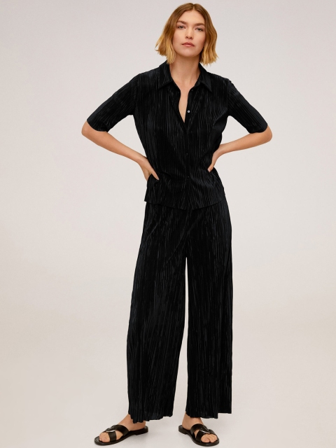 

MANGO Women Black Regular Fit Solid Parallel Corduroy Trousers