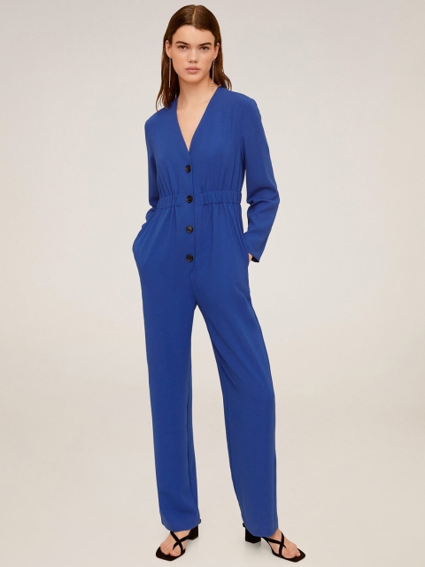 

MANGO Women Blue Solid Basic Jumpsuit