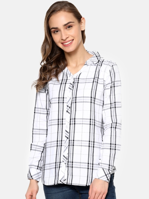 

Campus Sutra Women White & Blue Regular Fit Checked Casual Shirt