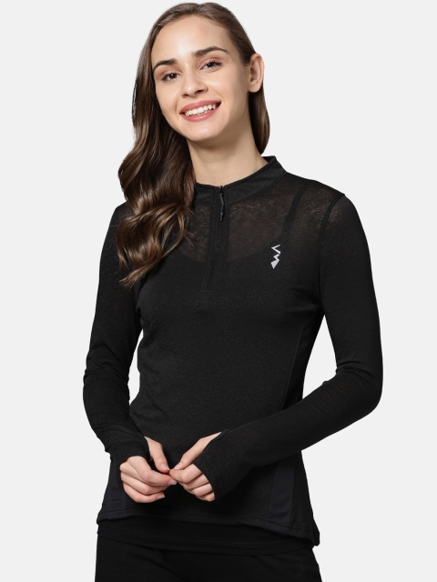 

Campus Sutra Women Black Solid High Neck T-shirt