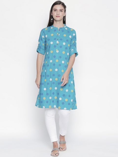 

RANGMANCH BY PANTALOONS Women Blue & White Printed Straight Kurta