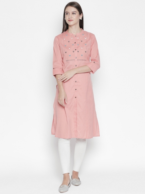 

RANGMANCH BY PANTALOONS Women Peach-Coloured Embroidered A-Line Kurta