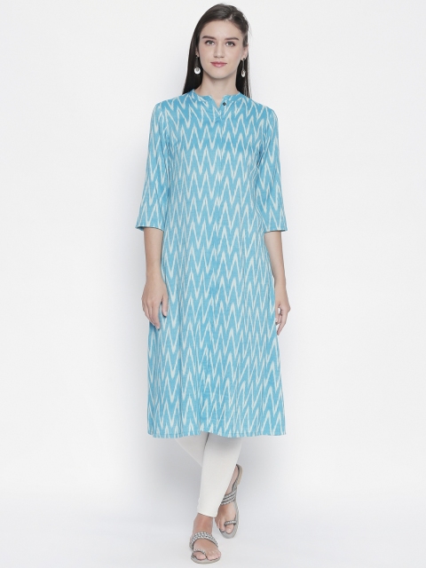 

RANGMANCH BY PANTALOONS Women Turquoise Blue Printed A-Line Kurta