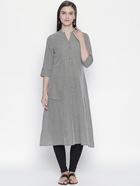 

RANGMANCH BY PANTALOONS Women Black Checked A-Line Kurta