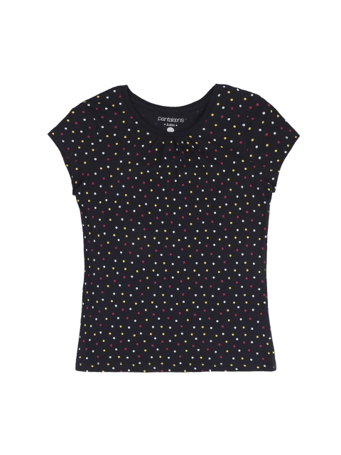 

Pantaloons Junior Girls Navy Blue Printed Round Neck Pure Cotton T-shirt