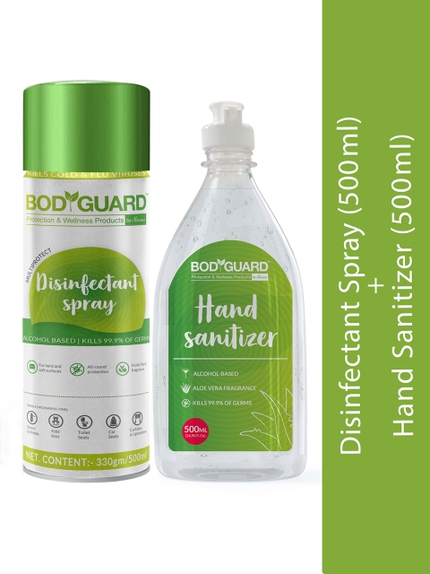 

BOD GUARD Set of 2Alcohol Based Disinfectant Spray & Aloe Vera Hand Sanitizer, Green