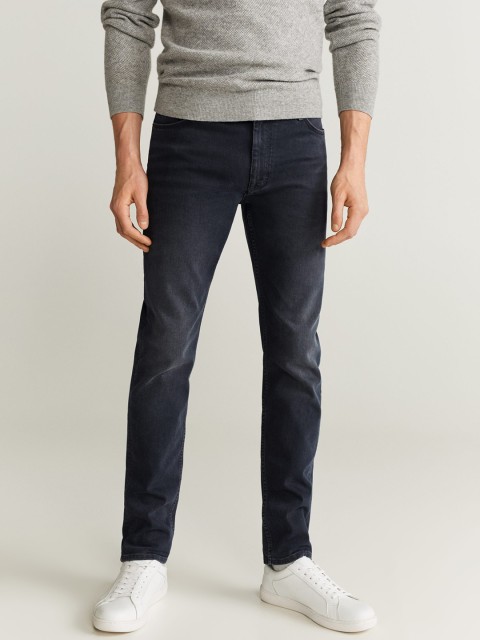

MANGO MAN Navy Blue Patrick Slim Fit Mid-Rise Clean Look Stretchable Jeans