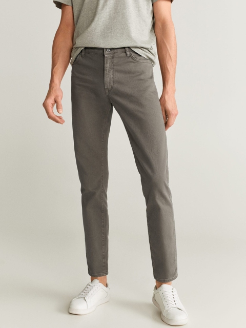 

MANGO MAN Grey Alex Slim Fit Mid-Rise Clean Look Cropped Stretchable Jeans