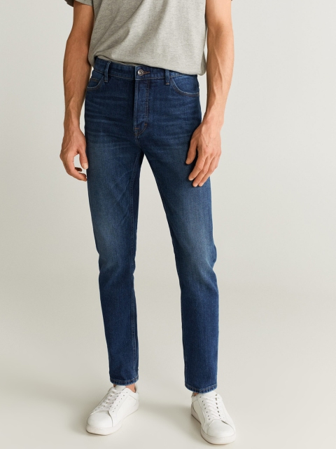 

MANGO MAN Men Navy Blue Tim Slim Fit Mid-Rise Clean Look Stretchable Jeans
