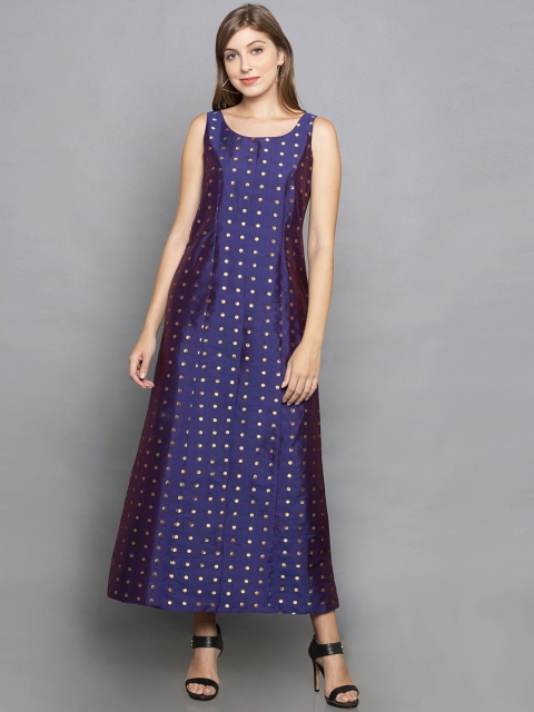 

Desi Weavess Women Navy Blue & Gold-Toned Self Design Maxi Dress
