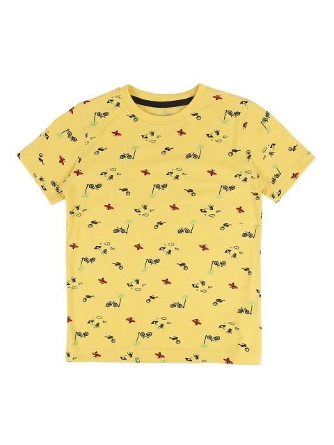 

Pantaloons Junior Boys Yellow Printed Round Neck Pure Cotton T-shirt