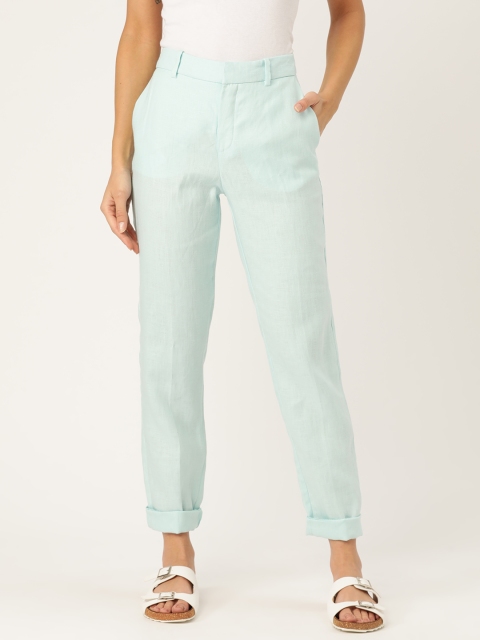

MANGO Women Blue Solid Regular Trousers