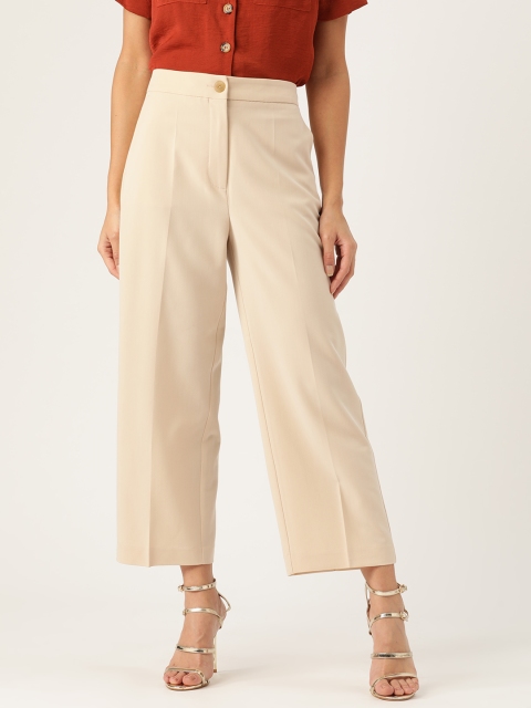 

MANGO Women Beige Straight Fit Solid Cropped Regular Trousers