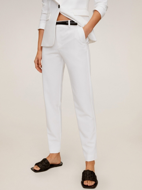 

MANGO Women White Straight Fit Solid Formal Trousers