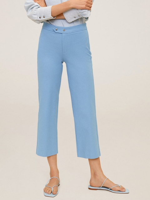 

MANGO Women Blue Regular Fit Solid Cropped Trousers