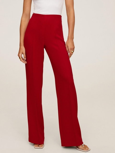 

MANGO Women Red Regular Fit Solid Bootcut Trousers