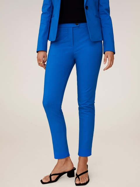 

MANGO Women Blue Skinny Fit Solid Regular Trousers