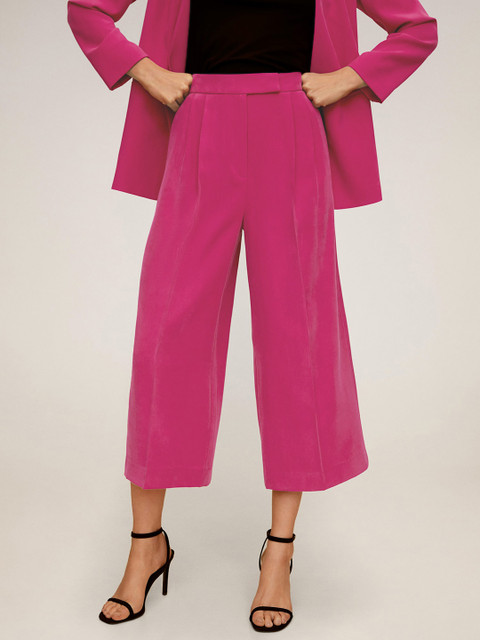 

MANGO Women Fuchsia Regular Fit Solid Cropped Parallel Trousers