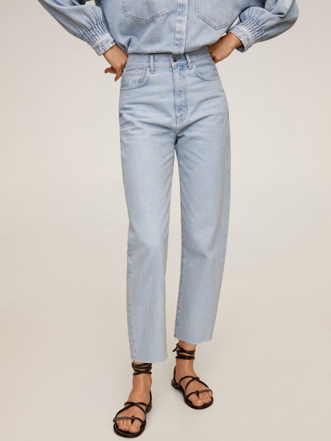 

MANGO Women Blue Balloon Fit High-Rise Clean Look Cropped Sustainable Jeans