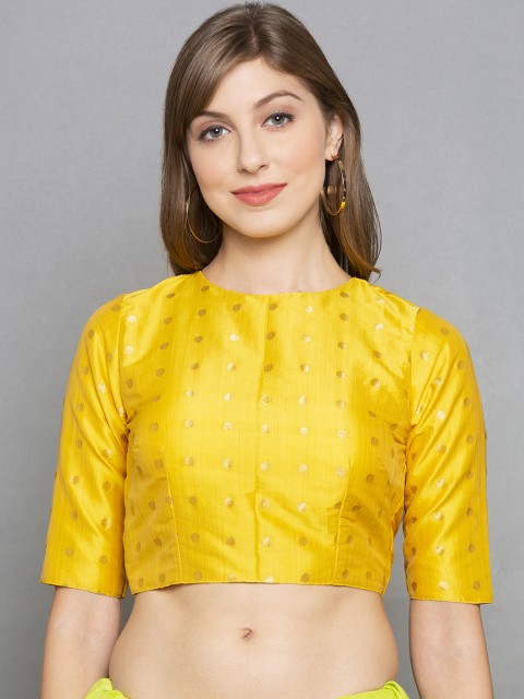 

Desi Weavess Women Yellow & Gold-Coloured Taffeta Saree Blouse