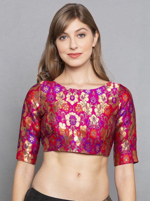 

Desi Weavess Women Pink & Gold-Coloured Brocade Saree Blouse