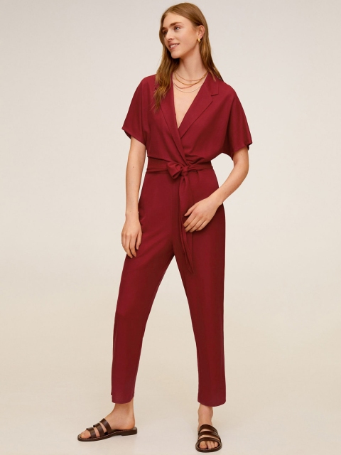 

MANGO Women Maroon Solid Basic Jumpsuit