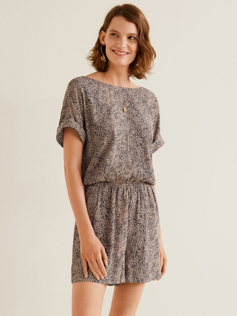 

MANGO Women Peach-Coloured & Black Animal Print Styled Back Playsuit