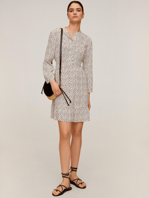 

MANGO Women Off-White & Black Printed A-Line Dress