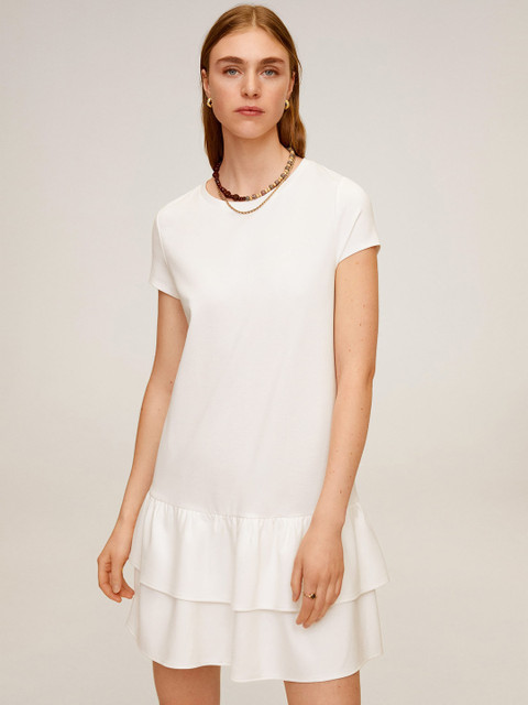 

MANGO Women Off-White Solid Drop-Waist Dress