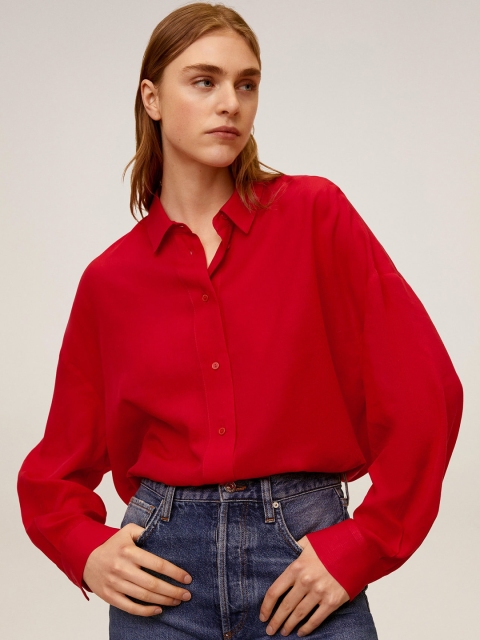

MANGO Women Red Regular Fit Solid Casual Sustainable Shirt