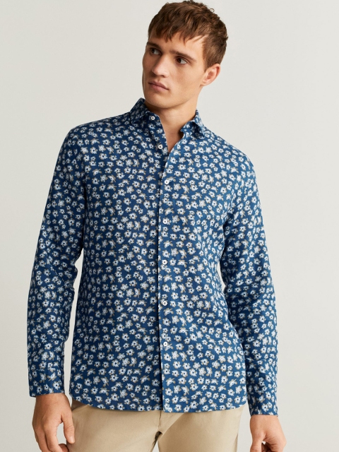 

MANGO MAN Blue & White Printed Casual Shirt